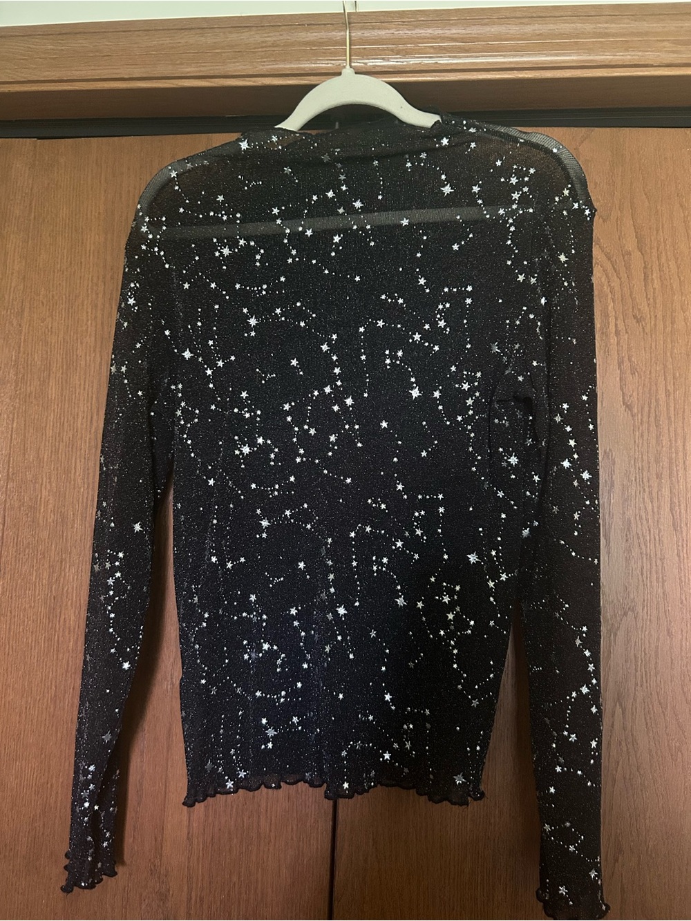 Sheer Star-Print Long Sleeve Top - Black - Picture 2 of 5